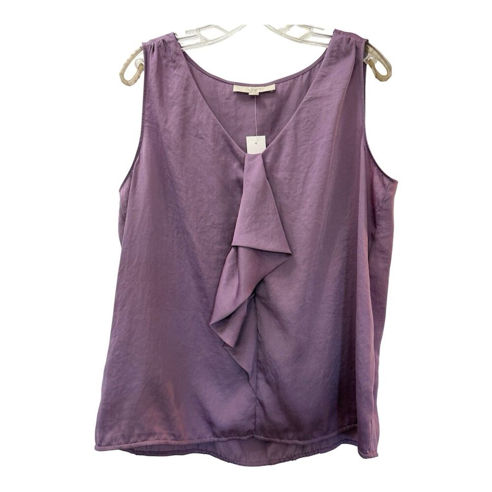 Ann Taylor Loft Sleeveless Ruffle Front Blouse Size XL Lavender Purple Top NWT